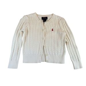 Polo Ralph Lauren Girls Cream Cable Knit Cotton Cardigan Sweater Size 4 4T